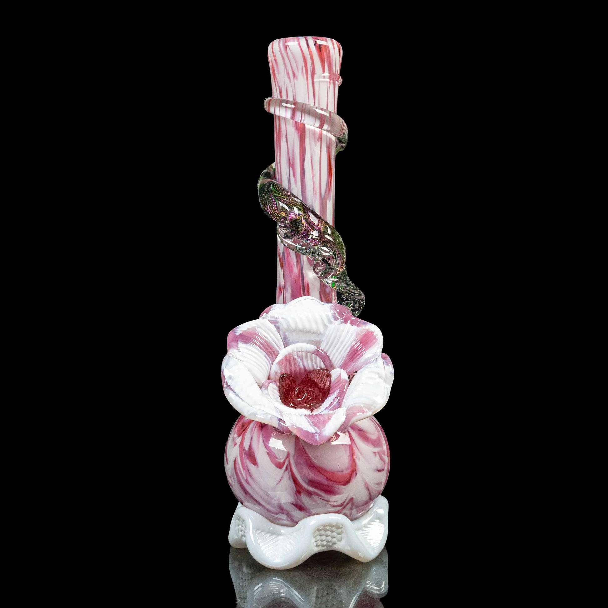 white and pink flower bong